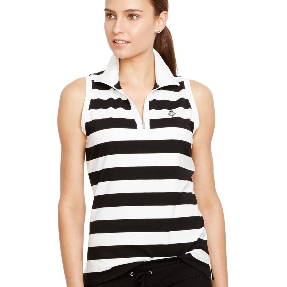 Ralph Lauren Active Zip-Up Sleeveless Striped Polo